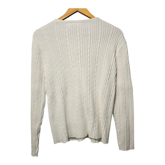 ​Liz Claiborne Vintage White Cotton Cable Knit Cardigan Sweater Cottagecore L - Picture 3 of 7